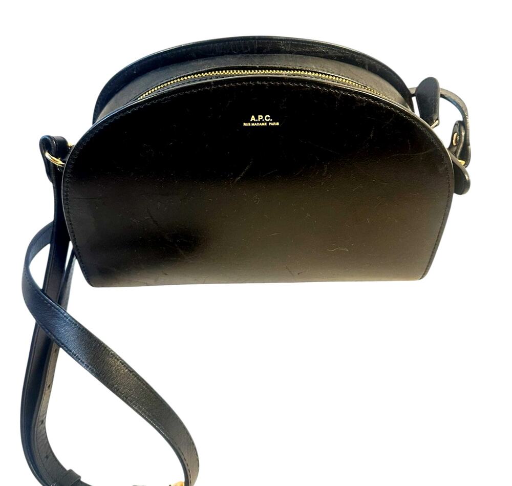 A.P.C. Demi-Lune Black Leather Half Moon Crossbody Bag Gold Hardware
